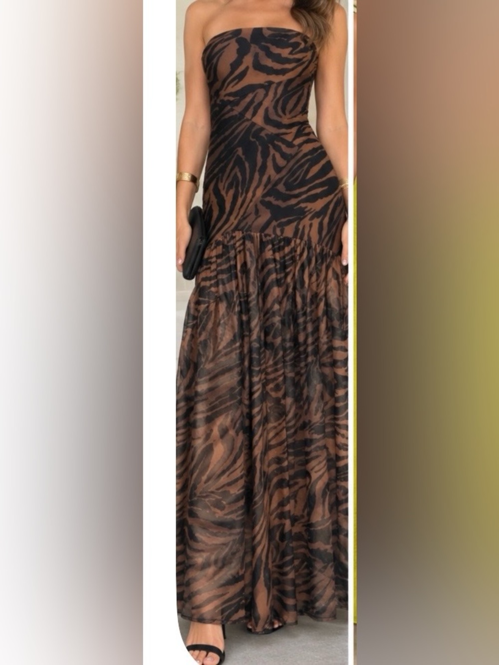 Brown and Black Animal-Print Maxi Dress